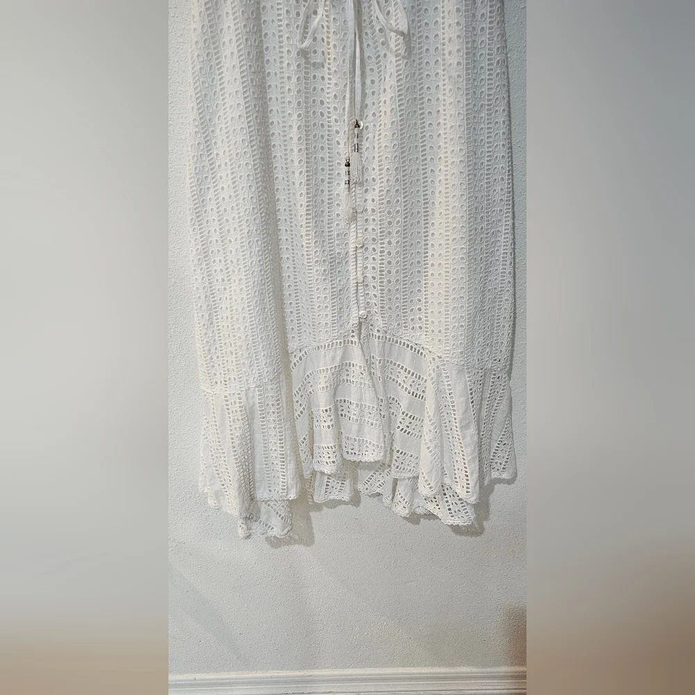 FARM Rio White Eyelet Midi Dress with Ruffle Hem - Picture 8 of 9